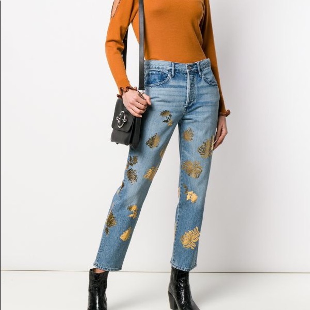 3X1 Floral Pattern High-rise Crop Relaxed Fit Jean